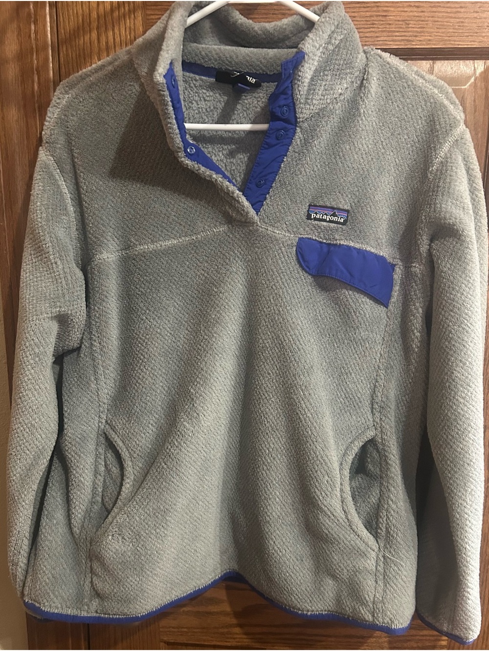 Patagonia Gray Fleece Jacket with Blue Trim